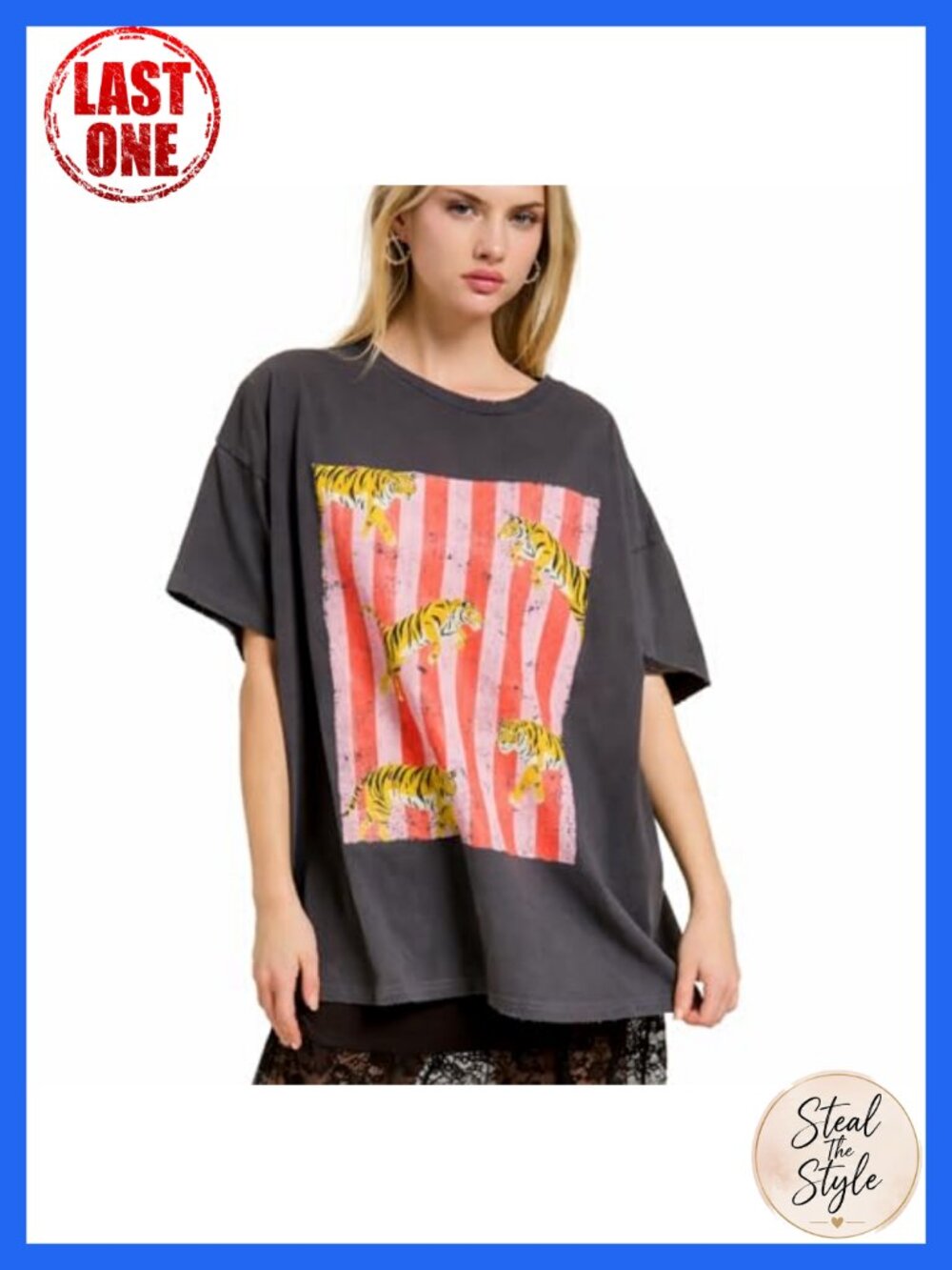 Oversized Vintage Tiger Graphic Tee Relaxed Boyfriend Fit Streetwear T-Shirt